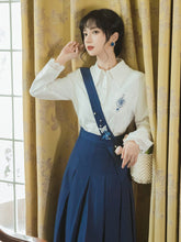 Load image into Gallery viewer, French Elegant Two Piece Set Women Lapel Embroidery White Lace Stitching Shirt+Pleated Skirt Female Casual Fashion OL Set Retro