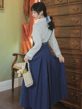 Load image into Gallery viewer, French Elegant Two Piece Set Women Lapel Embroidery White Lace Stitching Shirt+Pleated Skirt Female Casual Fashion OL Set Retro