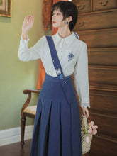 Load image into Gallery viewer, French Elegant Two Piece Set Women Lapel Embroidery White Lace Stitching Shirt+Pleated Skirt Female Casual Fashion OL Set Retro