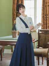 Load image into Gallery viewer, French Elegant Two Piece Set Women Lapel Embroidery White Lace Stitching Shirt+Pleated Skirt Female Casual Fashion OL Set Retro