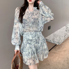 Load image into Gallery viewer, French Fairy V-neck Sunscreen Floral Shirt High Waist Skirt Two-piece Sets Women Conjuntos De Vestido Summer 2021 Ensemble Femme