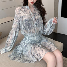 Load image into Gallery viewer, French Fairy V-neck Sunscreen Floral Shirt High Waist Skirt Two-piece Sets Women Conjuntos De Vestido Summer 2021 Ensemble Femme