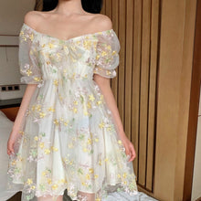 Load image into Gallery viewer, French Floral Dress Women Sexy Puff Sleeve Lace Chiffon Print Mini Dress Women Summer Korean Style Vintage Fairy Dress New 2020