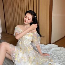 Load image into Gallery viewer, French Floral Dress Women Sexy Puff Sleeve Lace Chiffon Print Mini Dress Women Summer Korean Style Vintage Fairy Dress New 2020
