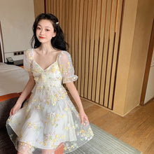 Load image into Gallery viewer, French Floral Dress Women Sexy Puff Sleeve Lace Chiffon Print Mini Dress Women Summer Korean Style Vintage Fairy Dress New 2020
