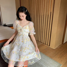 Load image into Gallery viewer, French Floral Dress Women Sexy Puff Sleeve Lace Chiffon Print Mini Dress Women Summer Korean Style Vintage Fairy Dress New 2020