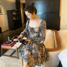 Load image into Gallery viewer, French Floral Sweet Dress Women Floral Print Elegant Puff Sleeve Chiffon Party Dress Outdoor Casual Dress Female Summer 2021
