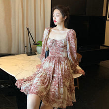 Load image into Gallery viewer, French Floral Sweet Dress Women Floral Print Elegant Puff Sleeve Chiffon Party Dress Outdoor Casual Dress Female Summer 2021