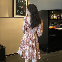 Load image into Gallery viewer, French Floral Sweet Dress Women Floral Print Elegant Puff Sleeve Chiffon Party Dress Outdoor Casual Dress Female Summer 2021