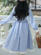 Load image into Gallery viewer, French Girl Dress Kawaii Fall Bowknot Sweet Gentle Blue Lotus Leaf Stitching Doll Collar Lovely Dress Y2K Women&#39;s Clothing 2021