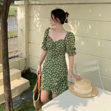 Load image into Gallery viewer, French Green Floral Dresses Women Sexy V-Neck Chiffon Korean Elegant Sweet Dress Casual Backless Party Mini Dress Summer 2021