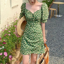 Load image into Gallery viewer, French Green Floral Dresses Women Sexy V-Neck Chiffon Korean Elegant Sweet Dress Casual Backless Party Mini Dress Summer 2021