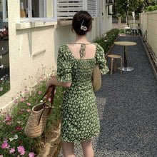 Load image into Gallery viewer, French Green Floral Dresses Women Sexy V-Neck Chiffon Korean Elegant Sweet Dress Casual Backless Party Mini Dress Summer 2021