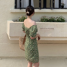 Load image into Gallery viewer, French Green Floral Dresses Women Sexy V-Neck Chiffon Korean Elegant Sweet Dress Casual Backless Party Mini Dress Summer 2021