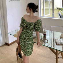 Load image into Gallery viewer, French Green Floral Dresses Women Sexy V-Neck Chiffon Korean Elegant Sweet Dress Casual Backless Party Mini Dress Summer 2021