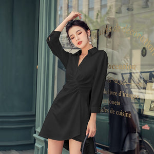 French Niche Waist Elegant Casual Dress Female 2021 Spring Fall Korean Women Temperament Was Thin Waist Shirt Dress Vestidos