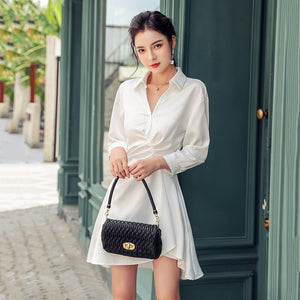 French Niche Waist Elegant Casual Dress Female 2021 Spring Fall Korean Women Temperament Was Thin Waist Shirt Dress Vestidos