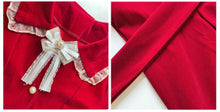Load image into Gallery viewer, French Retro Doll Collar Dress Female Autumn Long Sleeve Bow Lotus Leaf Stitching Cute Dress Robe Femme Retro Red Vestido Midi