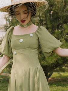 French Retro Girl Elegant Dress Women Summer 2021 Niche Chic Ladies Square Neck Puff Sleeve Elegant Flowers Sweet Dress Female