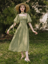 Load image into Gallery viewer, French Retro Girl Elegant Dress Women Summer 2021 Niche Chic Ladies Square Neck Puff Sleeve Elegant Flowers Sweet Dress Female