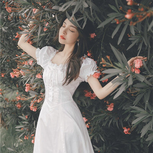 French Retro Little White Dress Gentle Style First Love White Fairy Dress Little Dress Hepburn Style Sweet Dress Summer