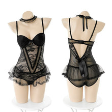 Load image into Gallery viewer, French Retro Princess Style Underwire Corset Sexy Beauty Back Lingerie Tight Temptation Breathable Bustier Panties Stockings Set