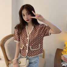 Load image into Gallery viewer, French Retro Short Sleeves Top Women&#39;s Design Sense Short Shirt Summer 2021 New Graceful Puff Sleeve Shirt