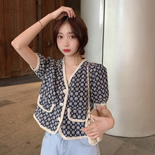 Load image into Gallery viewer, French Retro Short Sleeves Top Women&#39;s Design Sense Short Shirt Summer 2021 New Graceful Puff Sleeve Shirt