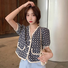 Load image into Gallery viewer, French Retro Short Sleeves Top Women&#39;s Design Sense Short Shirt Summer 2021 New Graceful Puff Sleeve Shirt