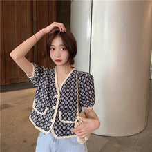 Load image into Gallery viewer, French Retro Short Sleeves Top Women&#39;s Design Sense Short Shirt Summer 2021 New Graceful Puff Sleeve Shirt