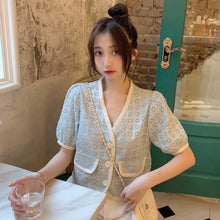 Load image into Gallery viewer, French Retro Short Sleeves Top Women&#39;s Design Sense Short Shirt Summer 2021 New Graceful Puff Sleeve Shirt