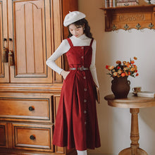 Load image into Gallery viewer, French Retro Strap Dress Women&#39;s Red Square Collar Elegant All-match Sleeveless Dress 2021 Spring Autumn Hot Sale Strap Dresses