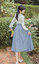 Load image into Gallery viewer, French Style Vintage Woman Dress Sweet Embroidery Peter Pan Collar Lantern Sleeve Bandage Mori Girl Dresses Vestidos Largos