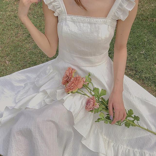 French Sweet Fairy Style Party Dress Retro Girl 2021 New Lotus Leaf Female Summer Long Dress Vestido