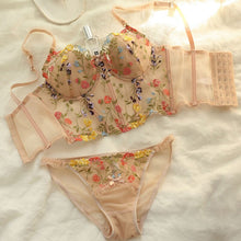 Load image into Gallery viewer, French Ultra Thin Lace Embroidery Lingerie Sexy Underwie Push Up Bra Set Romantic Flowers Fish Bone Body Shaper Top and Panties