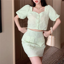 Load image into Gallery viewer, French Vintage Casual All-match Two Piece Sets Women Puff Sleeve Top + High Waist A-line Skirt Suits Ensembles Femme 2021 Summer