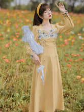 Load image into Gallery viewer, French Vintage Romantic Chiffon Vestido Floral Dress Robe Autumn Mesh Stitching Stand Collar Puff Sleeve Ruffled Fairy Dresses