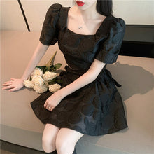 Load image into Gallery viewer, French Vintage Two Piece Sets Square Collar Puff Sleeve Jacquard Short Top + High Waist Lace Skirts Suits Conjuntos De Mujer New