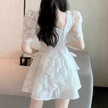 Load image into Gallery viewer, French Vintage Two Piece Sets Square Collar Puff Sleeve Jacquard Short Top + High Waist Lace Skirts Suits Conjuntos De Mujer New