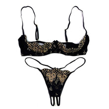 Load image into Gallery viewer, French Vintage Women Intimates Embroidery Cupless Bras Lingerie with Garters Sets Push Up Bra Crotchless Panty Set UltraThin Bra