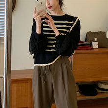 Load image into Gallery viewer, French paneled striped fake two-piece knitwear women&#39;s 2023 early spring new age-reducing foreign pullover sweater women&#39;s top