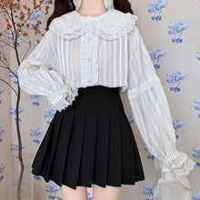Load image into Gallery viewer, Fresh Peter Pan Collar Shirts for Women Elegant Patchwork Lace Tops Long Sleeve Sweet Japanese Lolita Blouses Mori Girl Spring