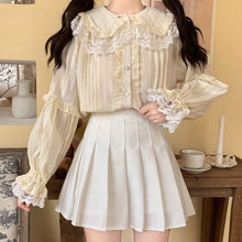 Load image into Gallery viewer, Fresh Peter Pan Collar Shirts for Women Elegant Patchwork Lace Tops Long Sleeve Sweet Japanese Lolita Blouses Mori Girl Spring