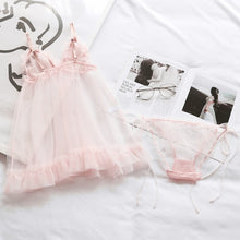 Load image into Gallery viewer, Fresh Pink Sexy Sleeping Nightdress Underwear Transparent Gauze Dress Lovely Lotus Leaf Edge Women Princess Babydoll Lingerie