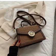 Load image into Gallery viewer, Frosted stitching crocodile pattern PU trend small round lock single shoulder messenger portable small square bag