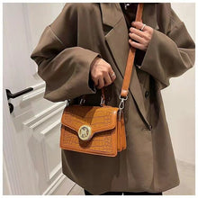 Load image into Gallery viewer, Frosted stitching crocodile pattern PU trend small round lock single shoulder messenger portable small square bag