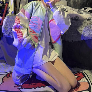 Funny Bone Print Hoodie With Zipper Women Sweatshirt  Spring Oversized Hoodie For Girl Outerwear Plus Size Punk Clothes Tops