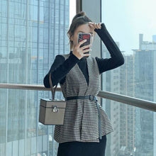 Load image into Gallery viewer, Gentle wind sweater skirt suit light mature wind foreign style thousand bird grid wool vest two-piece dress female autumn