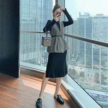 Load image into Gallery viewer, Gentle wind sweater skirt suit light mature wind foreign style thousand bird grid wool vest two-piece dress female autumn