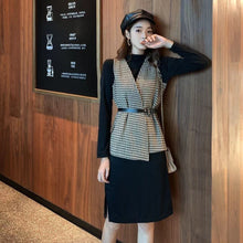 Load image into Gallery viewer, Gentle wind sweater skirt suit light mature wind foreign style thousand bird grid wool vest two-piece dress female autumn